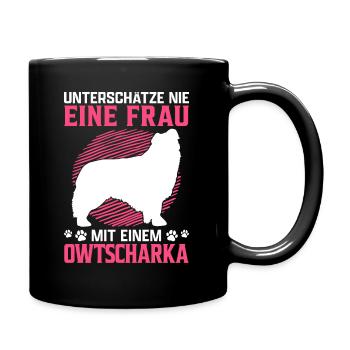Frau mit Kaukasischer Owtscharka Kaukase Spruch - Tasse einfarbig - Schwarz - Rechts