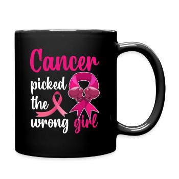 Cancer picked the wrong girl breast cancer - Full Colour Mug - black - Right