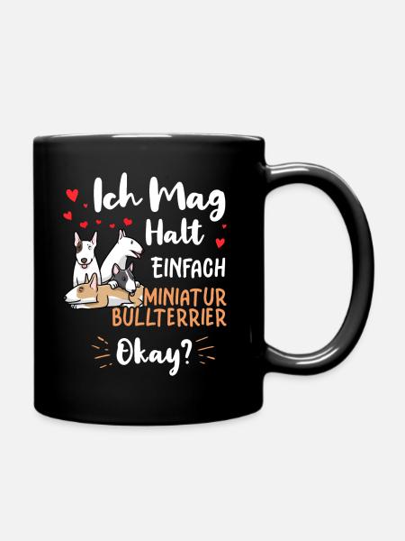Miniatur Bullterrier Hund mit Kuscheltier - Tasse einfarbig - Schwarz