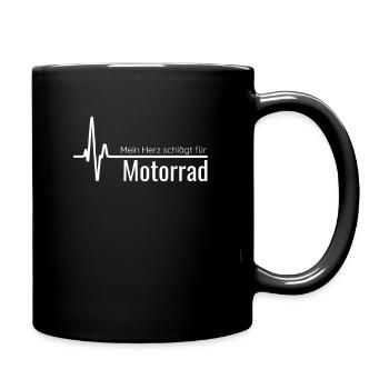 Mein Herz schlägt für Motorrad, Ekg, Herzschlag, M - Tasse einfarbig - Schwarz - Rechts