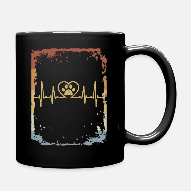 Herzschlag Hund Retro - Tasse einfarbig - Schwarz