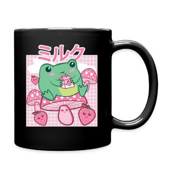 Cottagecore Aesthetic Frog Drinks Japanese Milk - Full Colour Mug - black - Right