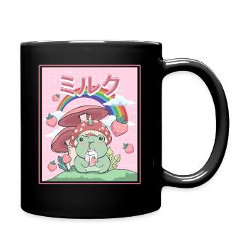 Cottagecore Aesthetic Frog Drinks Japanese Milk - Full Colour Mug - black - Right
