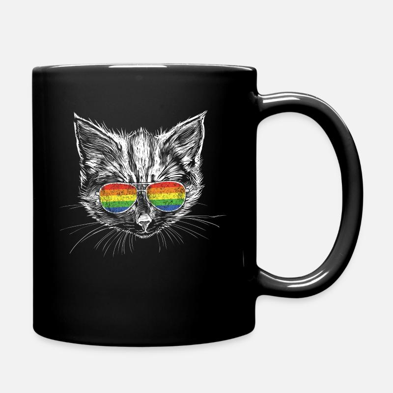 Cat Lunettes de soleil Drôle Gay LGBT Rainbow - Mug uni - noir