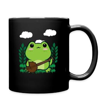Cottagecore Aesthetic Kawaii Frosch spielt Banjo - Tasse einfarbig - Schwarz - Rechts