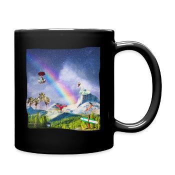 Surf Mountain Collage für Surfer und Bergliebhaber - Tasse einfarbig - Schwarz - Rechts