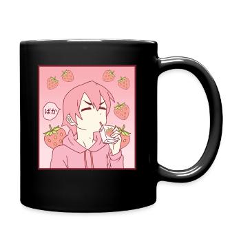 Femboy Anime Boy Baka buvant du lait de fraise - Mug uni - noir - Droite