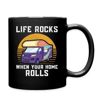 Camping Motorhome Campervan Retro - Tasse einfarbig - Schwarz - Rechts