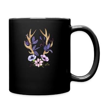 Cerf rouge Bois I Chasse Cerf Fleurs Wild Motif - Mug uni - noir - Droite