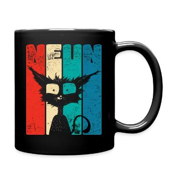 Retro Nine 9 years 9 . Birthday Funny Cat - Full Colour Mug - black - Right