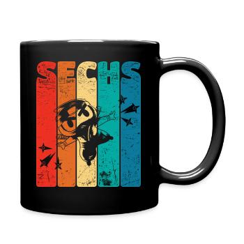 Retro Six 6 years 6 . Birthday Ninja Stars - Full Colour Mug - black - Right