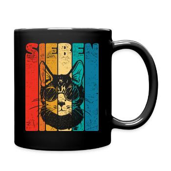 Retro Seven 7 years 7 . Birthday Cool Cat - Full Colour Mug - black - Right