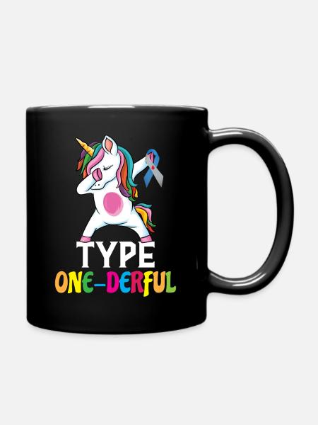 Type One Derful Unicorn Type 1 Diabetes T1D - Full Colour Mug - black