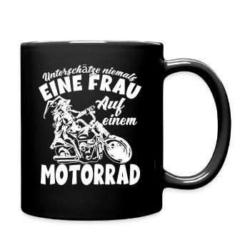 Motorradfahrerin Frau auf einem Motorrad Bikerin - Tasse einfarbig - Schwarz - Rechts