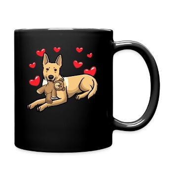 Carolina Dog Hund mit Kuscheltier - Tasse einfarbig - Schwarz - Rechts