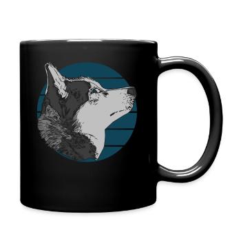 Husky Hunde Tiermotiv Tiergesicht Tier Aufdruck - Tasse einfarbig - Schwarz - Rechts