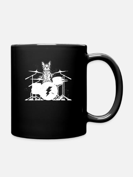 Cat Musicien Batteur Punk Kitten Jouant du tambour - Mug uni - noir