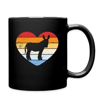 Esel Herz Retro - Tasse einfarbig - Schwarz - Rechts