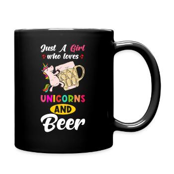 Bier und Einhorn Spruch - Tasse einfarbig - Schwarz - Rechts