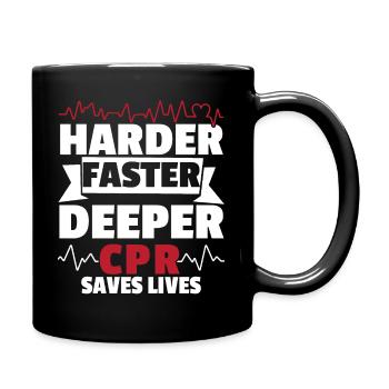 Harder Faster Deeper CPR Saves Lives - Full Colour Mug - black - Right