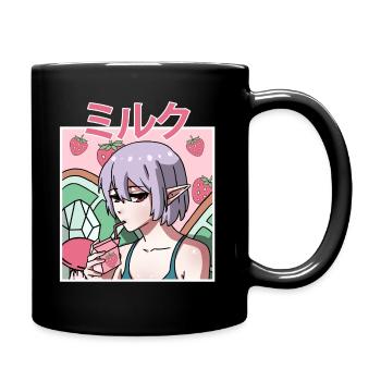 Fairycore Aesthetic Fee trinkt Erdbeermilch - Tasse einfarbig - Schwarz - Rechts