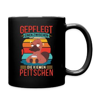 Gepflegt einen in die Kiemen peitschen Biertrinker - Tasse einfarbig - Schwarz - Rechts