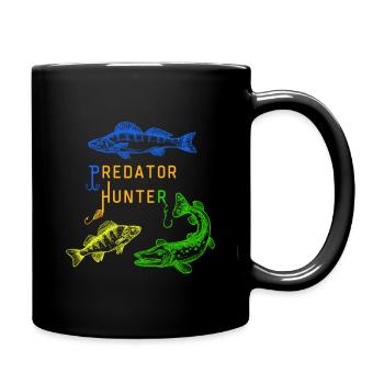 Fishing, fishing design with PIKE; PERCH & ZANDER - Full Colour Mug - black - Right