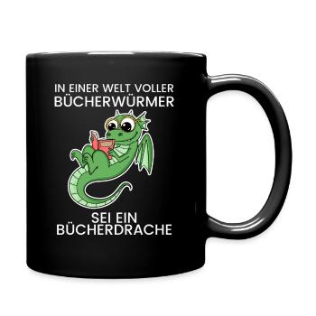Bücher Drache Drachen - Tasse einfarbig - Schwarz - Rechts
