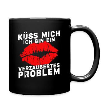 Küss mich! Problem Karneval Kölle Spaß Party Fun - Tasse einfarbig - Schwarz - Rechts