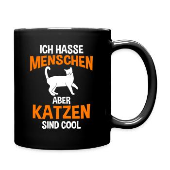Ich hasse Menschen aber Katzen sind toll - Tasse einfarbig - Schwarz - Rechts