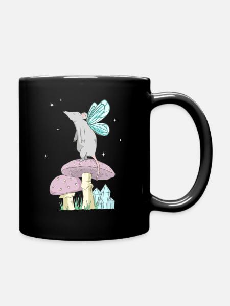 Fairycore Aesthetic Fee Maus auf einem Pilz - Tasse einfarbig - Schwarz