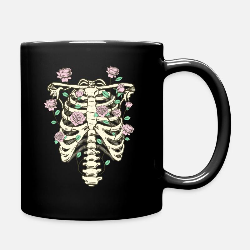 Cottagecore Aesthetic Skelett Thorax Rosen - Tasse einfarbig - Schwarz