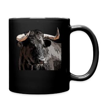 Stier Bulle Kuh Tier Motiv Aufdruck Ochse - Tasse einfarbig - Schwarz - Rechts