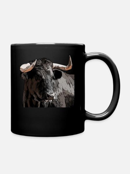 Stier Bulle Kuh Tier Motiv Aufdruck Ochse - Tasse einfarbig - Schwarz