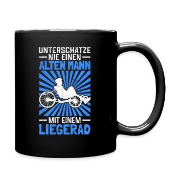 Alter Mann mit Liegerad Radfahrer Liegefahrrad - Tasse einfarbig - Schwarz - Rechts