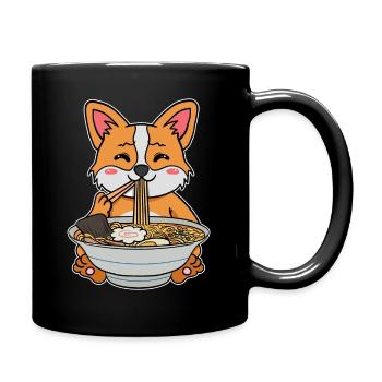Le chien Corgi mange de la soupe de nouilles ramen - Mug uni - noir - Droite
