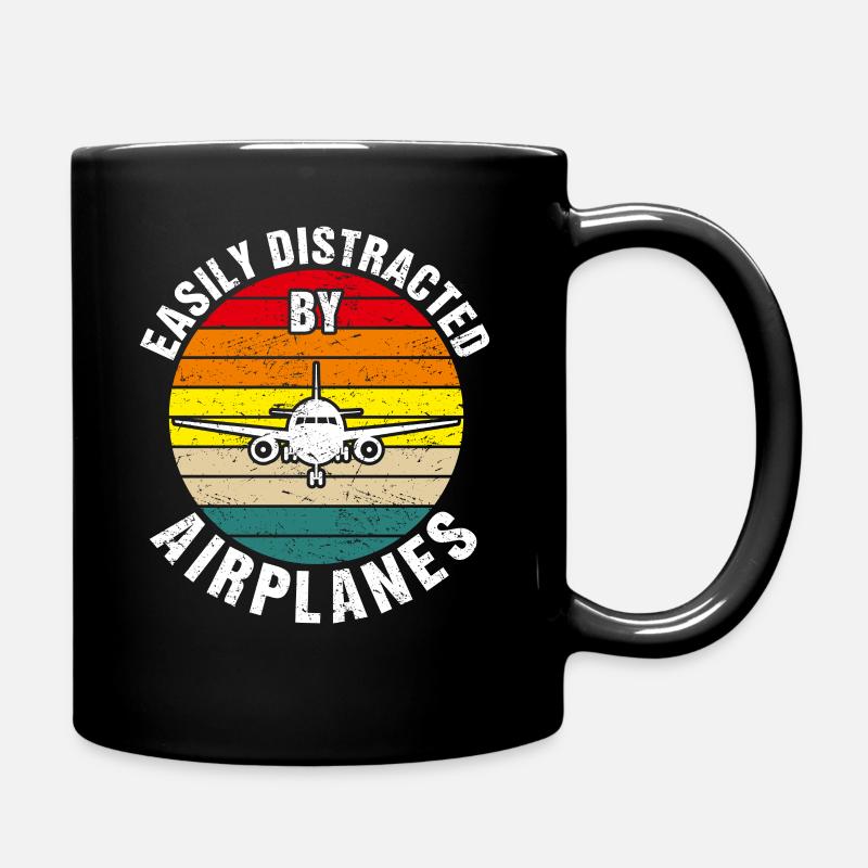 Easily Distracted By Airplanes Aviation Airplane L - Full Colour Mug - black