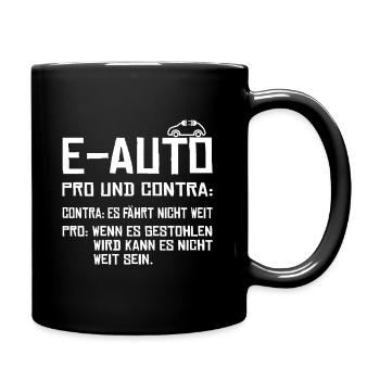 Anti Elektroauto gegen E-Auto mit Strom lustig - Tasse einfarbig - Schwarz - Rechts