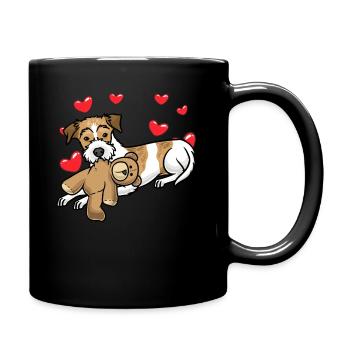 Kromfohrländer dog with plush toy - Full Colour Mug - black - Right