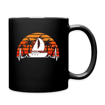 Segelboot Herzschlag Retro Kapitän Segler Schiff - Tasse einfarbig - Schwarz - Rechts