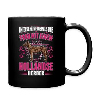 Hollandse Herder Frau Holländischer Schäferhund - Tasse einfarbig - Schwarz - Rechts
