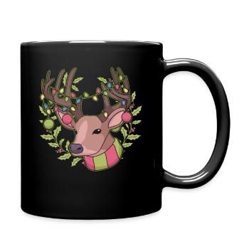 Reindeer Christmas Day Xmas Happy Holiday Santa - Full Colour Mug - black - Right