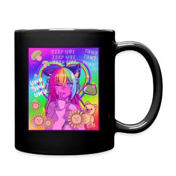 Kidcore Aesthetic Vaporwave Anime Girl Neko UWU - Tasse einfarbig - Schwarz - Rechts