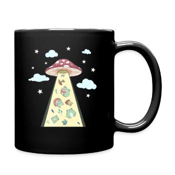 Cottagecore Aesthetic Alien UFO Kidnapping Frog - Full Colour Mug - black - Right