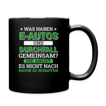 Anti E-Auto Elektroauto Umweltschutz Verbrenner - Tasse einfarbig - Schwarz - Rechts