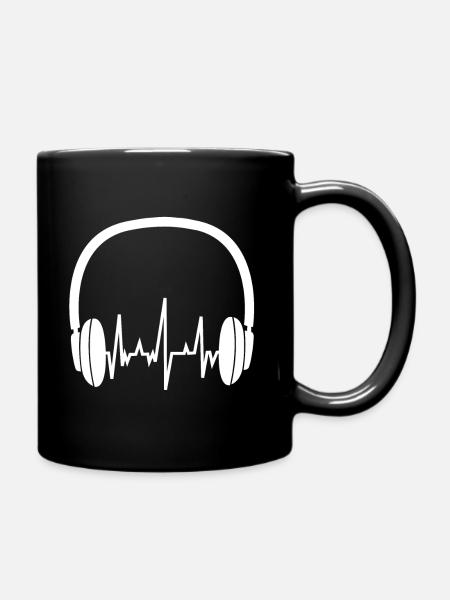Kopfhörer mit Herzschlag Musik Musikfans Geschenk - Tasse einfarbig - Schwarz