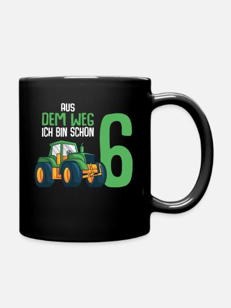 6. Geburtstag Traktor Trecker 6 Jahre Kinder - Tasse einfarbig - Schwarz