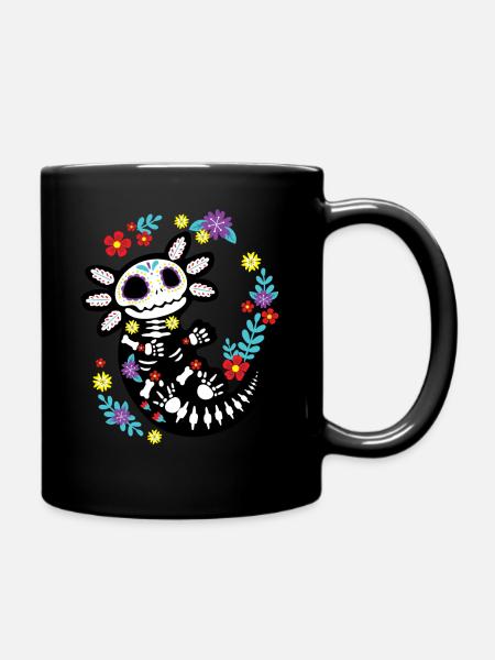 Axolotl Sugar Skull Mexican Blumen - Tasse einfarbig - Schwarz