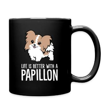 Das Leben ist besser mit Papillons - Tasse einfarbig - Schwarz - Rechts