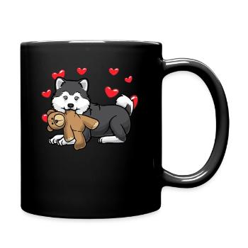 Pomsky dog with cuddly toy - Full Colour Mug - black - Right